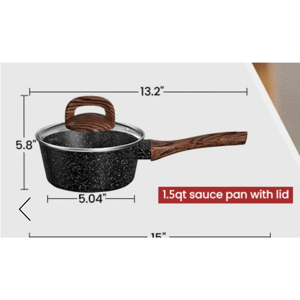 Black Speckled Aluminum Non-Stick 1.5 Quart Saucepan and Lid w/ Bakelite Handle